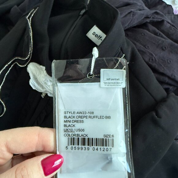 NWT Self-Portrait Ruffled Bib Mini Dress Black Crepe Crystal Trim & Bow Details - Picture 4 of 10